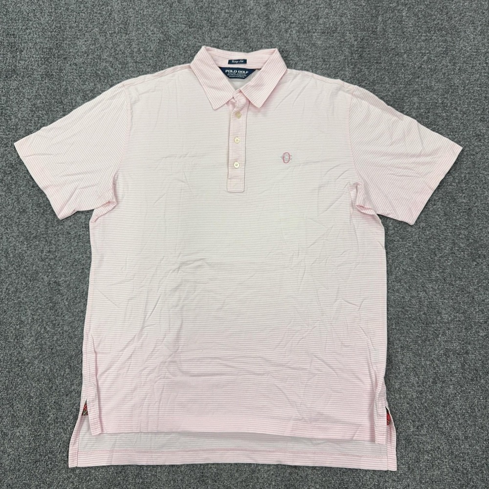 Polo Golf Ralph Lauren Polo Shirt Mens L Pink Striped Vintage Lisle Cotton Golf